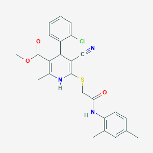 molecular formula C25H24ClN3O3S B2877644 Methyl 4-(2-chlorophenyl)-5-cyano-6-[2-(2,4-dimethylanilino)-2-oxoethyl]sulfanyl-2-methyl-1,4-dihydropyridine-3-carboxylate CAS No. 384357-37-3