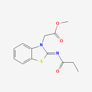 molecular formula C13H14N2O3S B2877660 Methyl 2-(2-propanoylimino-1,3-benzothiazol-3-yl)acetate CAS No. 865197-71-3