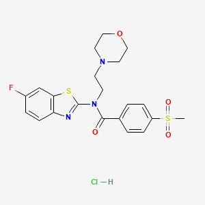 molecular formula C21H23ClFN3O4S2 B2877667 N-(6-氟苯并[d]噻唑-2-基)-4-(甲磺酰基)-N-(2-吗啉代乙基)苯甲酰胺盐酸盐 CAS No. 1215472-97-1