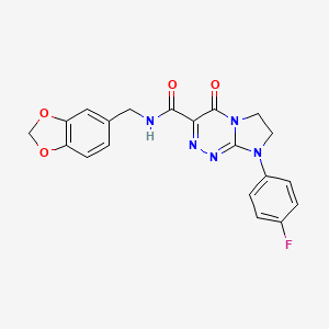 molecular formula C20H16FN5O4 B2877678 N-(benzo[d][1,3]dioxol-5-ylmethyl)-8-(4-fluorophenyl)-4-oxo-4,6,7,8-tetrahydroimidazo[2,1-c][1,2,4]triazine-3-carboxamide CAS No. 946231-35-2