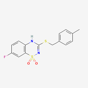 molecular formula C15H13FN2O2S2 B2877692 7-fluoro-3-((4-methylbenzyl)thio)-4H-benzo[e][1,2,4]thiadiazine 1,1-dioxide CAS No. 899966-35-9