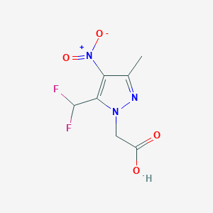 molecular formula C7H7F2N3O4 B2877693 2-[5-(Difluoromethyl)-3-methyl-4-nitropyrazol-1-yl]acetic acid CAS No. 1946817-38-4