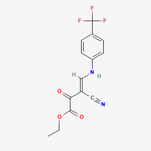 molecular formula C14H11F3N2O3 B2877700 （3E）-3-氰基-2-氧代-4-{[4-(三氟甲基)苯基]氨基}丁-3-烯酸乙酯 CAS No. 339106-77-3