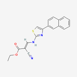 molecular formula C19H15N3O2S B2877707 （2E）-2-氰基-3-{[4-(萘-2-基)-1,3-噻唑-2-基]氨基}丙-2-烯酸乙酯 CAS No. 478258-32-1