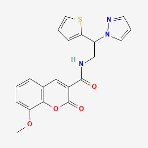 molecular formula C20H17N3O4S B2877722 N-(2-(1H-pyrazol-1-yl)-2-(thiophen-2-yl)ethyl)-8-methoxy-2-oxo-2H-chromene-3-carboxamide CAS No. 2034565-21-2