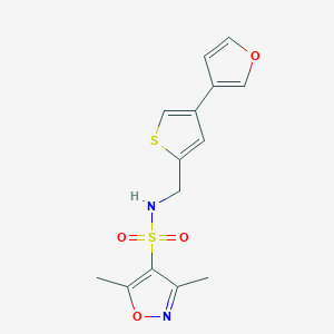 molecular formula C14H14N2O4S2 B2877749 N-[[4-(Furan-3-yl)thiophen-2-yl]methyl]-3,5-dimethyl-1,2-oxazole-4-sulfonamide CAS No. 2380063-44-3