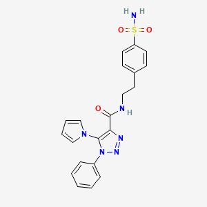 molecular formula C21H20N6O3S B2877791 1-phenyl-5-(1H-pyrrol-1-yl)-N-(4-sulfamoylphenethyl)-1H-1,2,3-triazole-4-carboxamide CAS No. 1795491-54-1