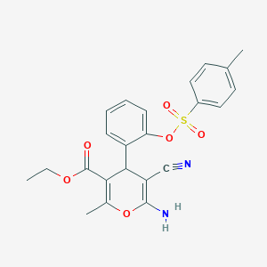 molecular formula C23H22N2O6S B287781 ethyl 6-amino-5-cyano-2-methyl-4-[2-(4-methylphenyl)sulfonyloxyphenyl]-4H-pyran-3-carboxylate 