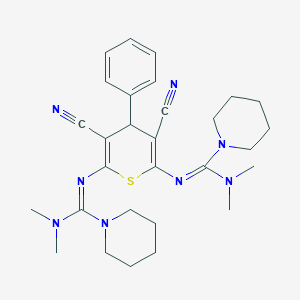molecular formula C29H38N8S B287782 N'-[3,5-dicyano-6-[(Z)-[dimethylamino(piperidin-1-yl)methylidene]amino]-4-phenyl-4H-thiopyran-2-yl]-N,N-dimethylpiperidine-1-carboximidamide 
