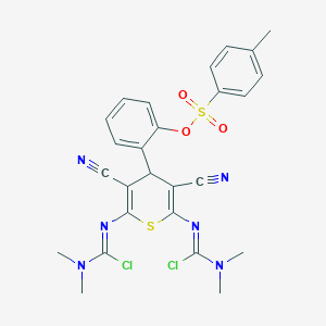 molecular formula C26H24Cl2N6O3S2 B287783 2-(2,6-bis{[chloro(dimethylamino)methylene]amino}-3,5-dicyano-4H-thiopyran-4-yl)phenyl 4-methylbenzenesulfonate 
