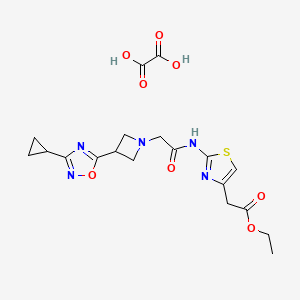 molecular formula C19H23N5O8S B2877834 Ethyl 2-(2-(2-(3-(3-cyclopropyl-1,2,4-oxadiazol-5-yl)azetidin-1-yl)acetamido)thiazol-4-yl)acetate oxalate CAS No. 1351614-56-6