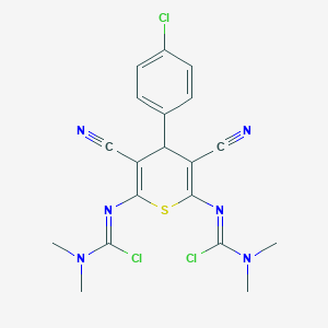 molecular formula C19H17Cl3N6S B287784 N'-[6-{[chloro(dimethylamino)methylene]amino}-4-(4-chlorophenyl)-3,5-dicyano-4H-thiopyran-2-yl]-N,N-dimethylcarbamimidic chloride 