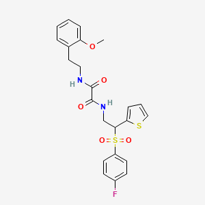 molecular formula C23H23FN2O5S2 B2877843 N-[2-[(4-fluorophenyl)sulfonyl]-2-(2-thienyl)ethyl]-N'-[2-(2-methoxyphenyl)ethyl]ethanediamide CAS No. 896328-14-6