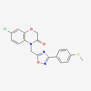 molecular formula C18H14ClN3O3S B2877857 7-chloro-4-((3-(4-(methylthio)phenyl)-1,2,4-oxadiazol-5-yl)methyl)-2H-benzo[b][1,4]oxazin-3(4H)-one CAS No. 1105215-65-3