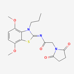 molecular formula C18H21N3O5S B2877871 (Z)-N-(4,7-二甲氧基-3-丙基苯并[d]噻唑-2(3H)-亚甲基)-2-(2,5-二氧代吡咯烷-1-基)乙酰胺 CAS No. 898375-95-6