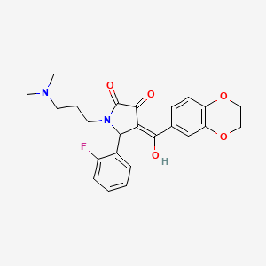 molecular formula C24H25FN2O5 B2877879 4-(2,3-dihydro-1,4-benzodioxin-6-ylcarbonyl)-1-[3-(dimethylamino)propyl]-5-(2-fluorophenyl)-3-hydroxy-1,5-dihydro-2H-pyrrol-2-one CAS No. 618405-59-7