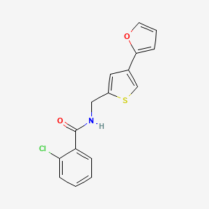 molecular formula C16H12ClNO2S B2877880 2-Chloro-N-[[4-(furan-2-yl)thiophen-2-yl]methyl]benzamide CAS No. 2380043-00-3