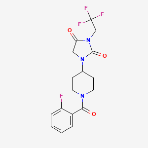 molecular formula C17H17F4N3O3 B2877884 1-[1-(2-Fluorobenzoyl)piperidin-4-yl]-3-(2,2,2-trifluoroethyl)imidazolidine-2,4-dione CAS No. 2097900-23-5