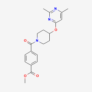 molecular formula C20H23N3O4 B2877893 Methyl 4-(4-((2,6-dimethylpyrimidin-4-yl)oxy)piperidine-1-carbonyl)benzoate CAS No. 2034324-69-9