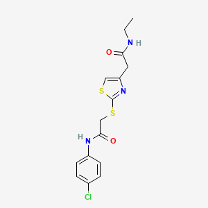 molecular formula C15H16ClN3O2S2 B2877896 N-(4-chlorophenyl)-2-((4-(2-(ethylamino)-2-oxoethyl)thiazol-2-yl)thio)acetamide CAS No. 953991-42-9