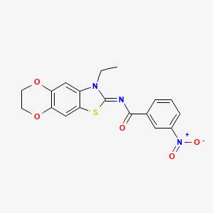 molecular formula C18H15N3O5S B2877914 N-[(5E)-6-ethyl-10,13-dioxa-4-thia-6-azatricyclo[7.4.0.0^{3,7}]trideca-1,3(7),8-trien-5-ylidene]-3-nitrobenzamide CAS No. 1322303-84-3