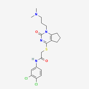 molecular formula C20H24Cl2N4O2S B2877934 N-(3,4-dichlorophenyl)-2-((1-(3-(dimethylamino)propyl)-2-oxo-2,5,6,7-tetrahydro-1H-cyclopenta[d]pyrimidin-4-yl)thio)acetamide CAS No. 898460-09-8