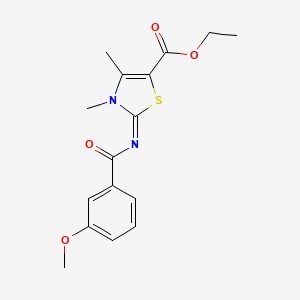 molecular formula C16H18N2O4S B2877940 2-[(3-Methoxyphenyl)-oxomethyl]imino-3,4-dimethyl-5-thiazolecarboxylic acid ethyl ester CAS No. 476628-12-3