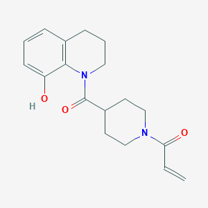molecular formula C18H22N2O3 B2877947 1-[4-(8-Hydroxy-3,4-dihydro-2H-quinoline-1-carbonyl)piperidin-1-yl]prop-2-en-1-one CAS No. 2361869-76-1