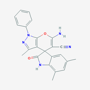 molecular formula C23H19N5O2 B287796 6-amino-3,5',7'-trimethyl-2'-oxo-1-phenyl-1,1',3',4-tetrahydrospiro(pyrano[2,3-c]pyrazole-4,3'-[2'H]-indole)-5-carbonitrile 