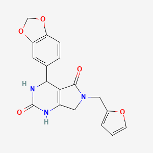 molecular formula C18H15N3O5 B2877963 4-(benzo[d][1,3]dioxol-5-yl)-6-(furan-2-ylmethyl)-3,4,6,7-tetrahydro-1H-pyrrolo[3,4-d]pyrimidine-2,5-dione CAS No. 946373-45-1