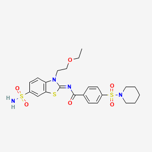 N-[3-(2-ethoxyethyl)-6-sulfamoyl-1,3-benzothiazol-2-ylidene]-4-piperidin-1-ylsulfonylbenzamide