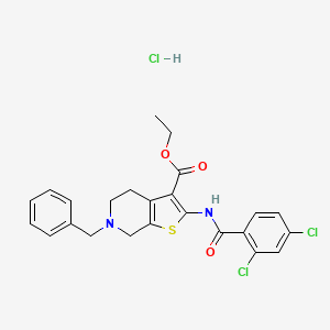 molecular formula C24H23Cl3N2O3S B2877978 Ethyl 6-benzyl-2-(2,4-dichlorobenzamido)-4,5,6,7-tetrahydrothieno[2,3-c]pyridine-3-carboxylate hydrochloride CAS No. 1331085-14-3