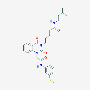 molecular formula C27H34N4O4S B2877987 N-(3-methylbutyl)-5-[1-(2-{[3-(methylthio)phenyl]amino}-2-oxoethyl)-2,4-dioxo-1,4-dihydroquinazolin-3(2H)-yl]pentanamide CAS No. 1223904-97-9