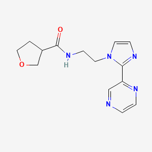 molecular formula C14H17N5O2 B2878019 N-(2-(2-(pyrazin-2-yl)-1H-imidazol-1-yl)ethyl)tetrahydrofuran-3-carboxamide CAS No. 2034234-41-6