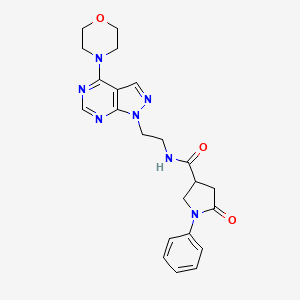 molecular formula C22H25N7O3 B2878028 N-(2-(4-吗啉-1H-吡唑并[3,4-d]嘧啶-1-基)乙基)-5-氧代-1-苯基吡咯烷-3-甲酰胺 CAS No. 1021256-97-2