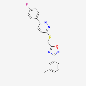 molecular formula C21H17FN4OS B2878039 3-(3,4-Dimethylphenyl)-5-(((6-(4-fluorophenyl)pyridazin-3-yl)thio)methyl)-1,2,4-oxadiazole CAS No. 1114915-24-0