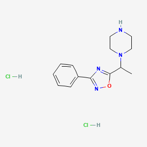 molecular formula C14H20Cl2N4O B2878043 1-[1-(3-Phenyl-1,2,4-oxadiazol-5-yl)ethyl]piperazine dihydrochloride CAS No. 1171316-30-5