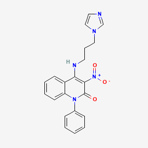 molecular formula C21H19N5O3 B2878048 4-((3-(1H-imidazol-1-yl)propyl)amino)-3-nitro-1-phenylquinolin-2(1H)-one CAS No. 886158-55-0