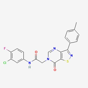 molecular formula C20H14ClFN4O2S B2878061 N-(3-chloro-4-fluorophenyl)-2-[3-(4-methylphenyl)-7-oxo-6H,7H-[1,2]thiazolo[4,5-d]pyrimidin-6-yl]acetamide CAS No. 1112395-69-3