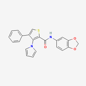 molecular formula C22H16N2O3S B2878074 N-1,3-benzodioxol-5-yl-4-phenyl-3-(1H-pyrrol-1-yl)thiophene-2-carboxamide CAS No. 1040632-61-8
