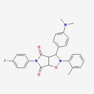 molecular formula C26H24FN3O3 B2878089 3-(4-(dimethylamino)phenyl)-5-(4-fluorophenyl)-2-(o-tolyl)dihydro-2H-pyrrolo[3,4-d]isoxazole-4,6(5H,6aH)-dione CAS No. 1005065-84-8