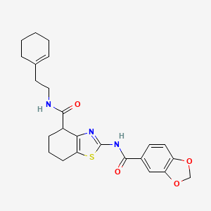 molecular formula C24H27N3O4S B2878090 2-(benzo[d][1,3]dioxole-5-carboxamido)-N-(2-(cyclohex-1-en-1-yl)ethyl)-4,5,6,7-tetrahydrobenzo[d]thiazole-4-carboxamide CAS No. 955662-58-5