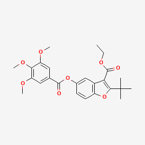 molecular formula C25H28O8 B2878106 2-(叔丁基)-5-((3,4,5-三甲氧基苯甲酰)氧基)苯并呋喃-3-甲酸乙酯 CAS No. 578736-93-3