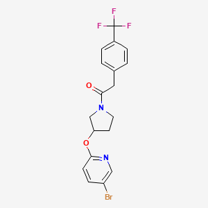 molecular formula C18H16BrF3N2O2 B2878129 1-(3-((5-Bromopyridin-2-yl)oxy)pyrrolidin-1-yl)-2-(4-(trifluoromethyl)phenyl)ethanone CAS No. 1903197-78-3