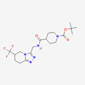 molecular formula C19H28F3N5O3 B2878147 Tert-butyl 4-(((6-(trifluoromethyl)-5,6,7,8-tetrahydro-[1,2,4]triazolo[4,3-a]pyridin-3-yl)methyl)carbamoyl)piperidine-1-carboxylate CAS No. 2034556-32-4