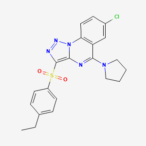 molecular formula C21H20ClN5O2S B2878161 7-Chloro-3-[(4-ethylphenyl)sulfonyl]-5-pyrrolidin-1-yl[1,2,3]triazolo[1,5-a]quinazoline CAS No. 904582-73-6