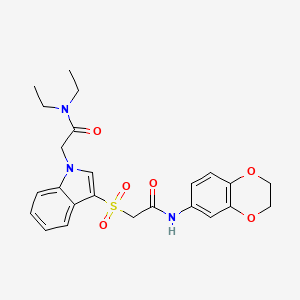 molecular formula C24H27N3O6S B2878164 2-(3-((2-((2,3-dihydrobenzo[b][1,4]dioxin-6-yl)amino)-2-oxoethyl)sulfonyl)-1H-indol-1-yl)-N,N-diethylacetamide CAS No. 878056-56-5