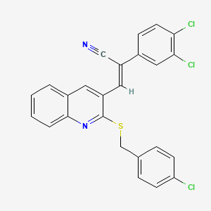 molecular formula C25H15Cl3N2S B2878173 (Z)-3-[2-[(4-chlorophenyl)methylsulfanyl]quinolin-3-yl]-2-(3,4-dichlorophenyl)prop-2-enenitrile CAS No. 478065-30-4