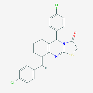 molecular formula C23H18Cl2N2OS B287821 (9E)-9-(4-chlorobenzylidene)-5-(4-chlorophenyl)-6,7,8,9-tetrahydro-5H-[1,3]thiazolo[2,3-b]quinazolin-3(2H)-one 