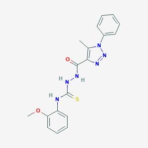 molecular formula C18H18N6O2S B287825 N-(2-methoxyphenyl)-2-[(5-methyl-1-phenyl-1H-1,2,3-triazol-4-yl)carbonyl]hydrazinecarbothioamide 